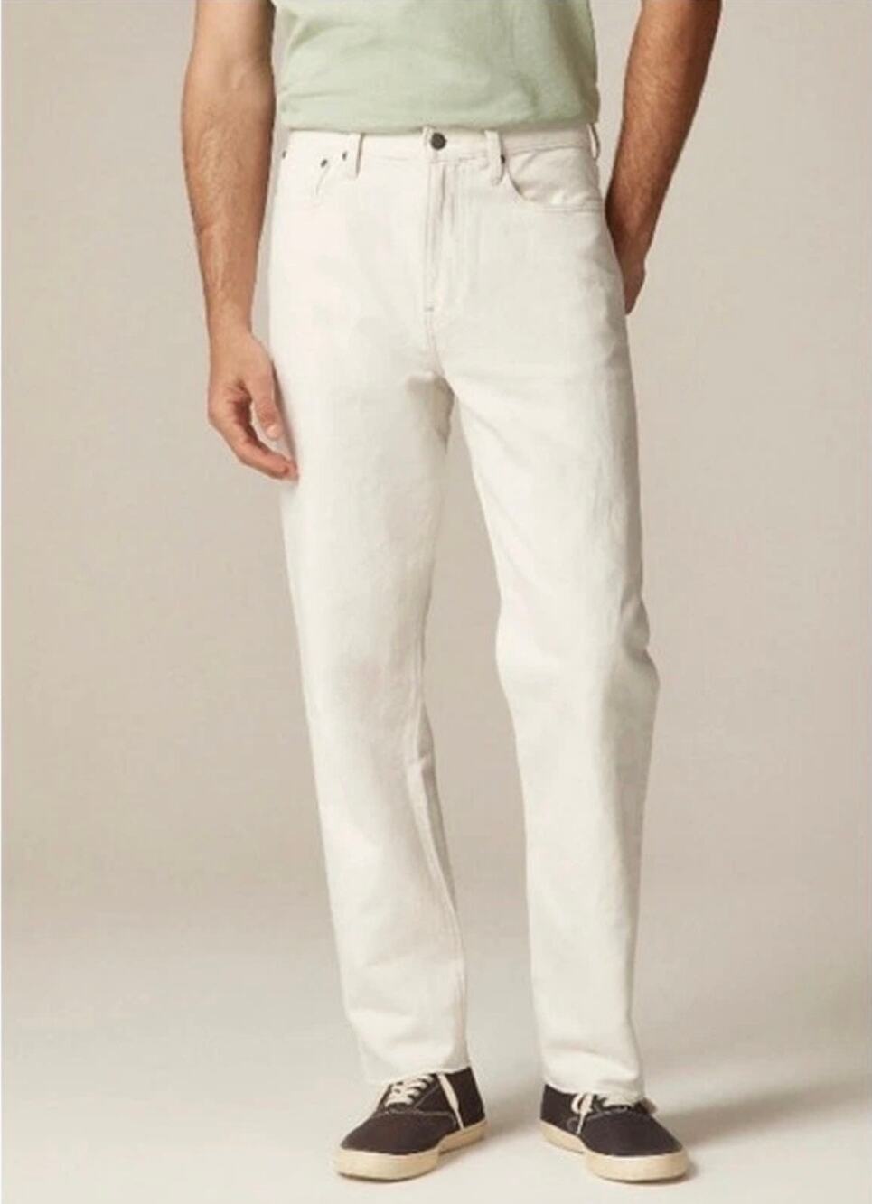 J. Crew Men's Slim Straight Fit 33W 32L White Jeans Denim Pants Cotton Stretch